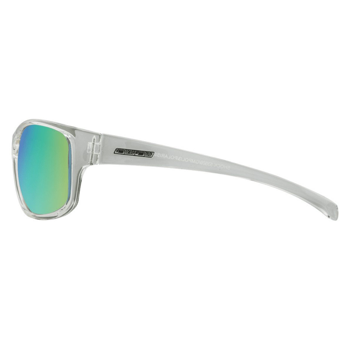 Dirty Dog Shock 53509 Clear Crystal Green Fusion Mirror Polarised mens wrap sunglass culture temple