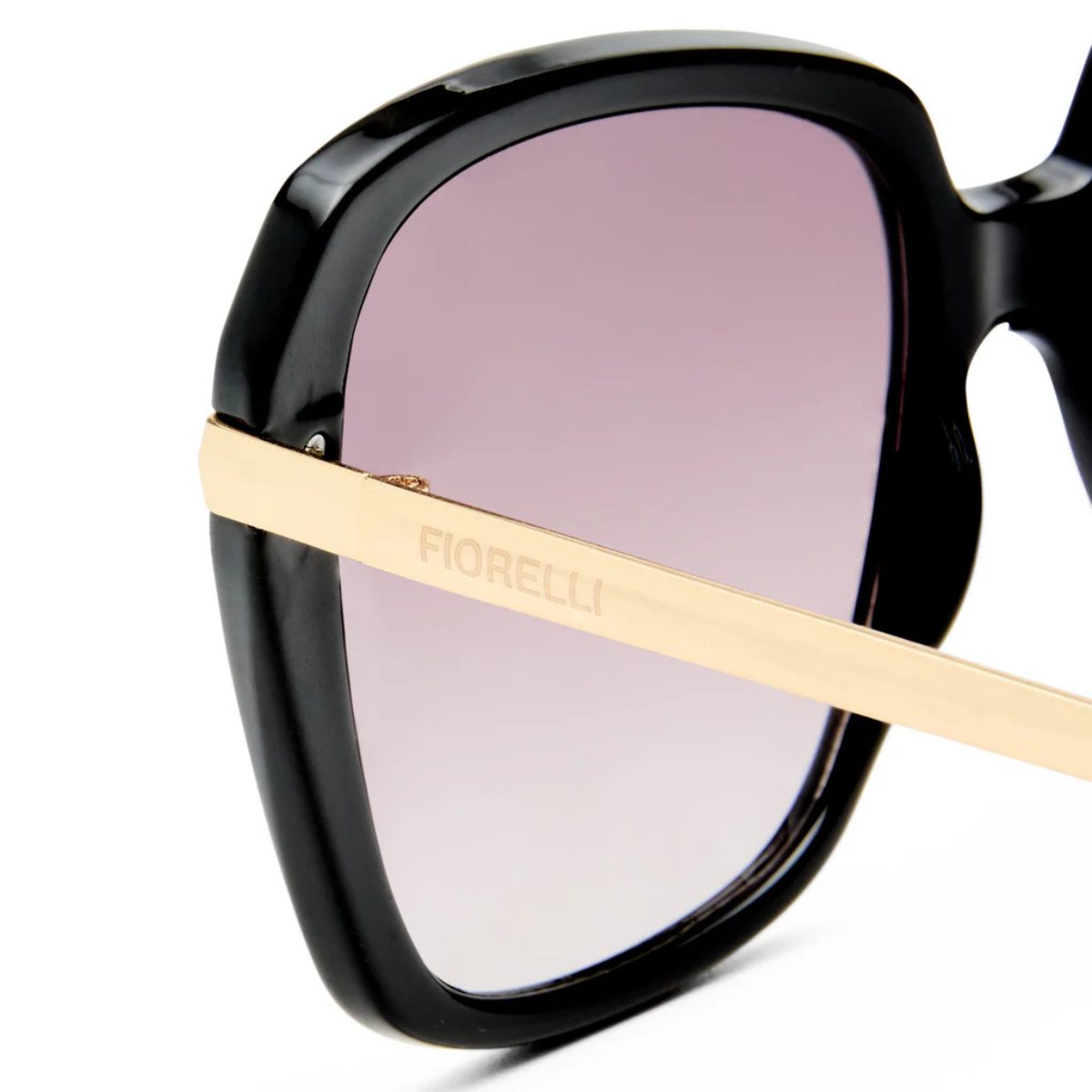 Fiorelli Jamie FIO2547322 Black Gold Warm Smoke Gradient Lenses large oversized square metal sunglass culture coomera details temple