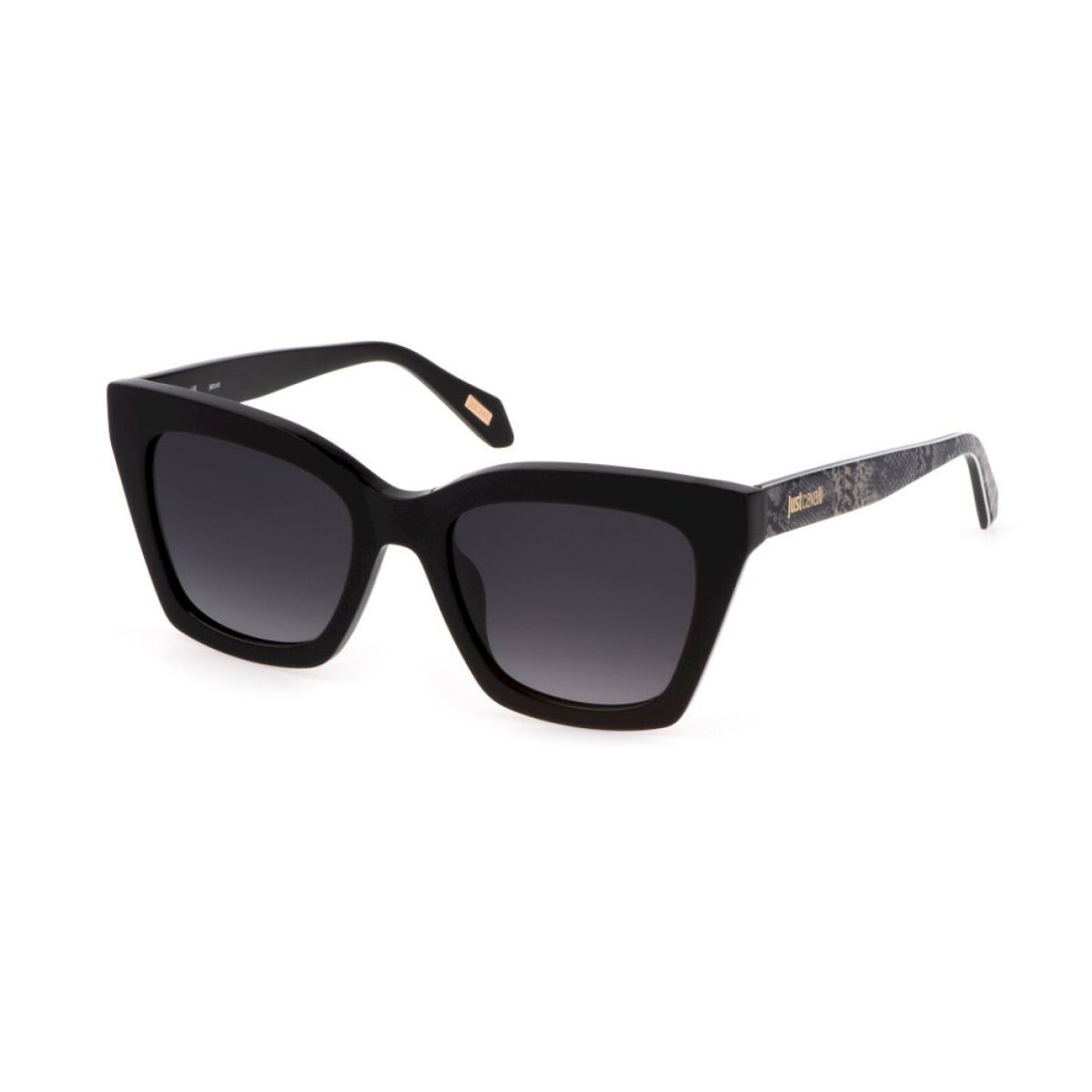Black snake print cat eye sunglasses with gradient lenses on a white background