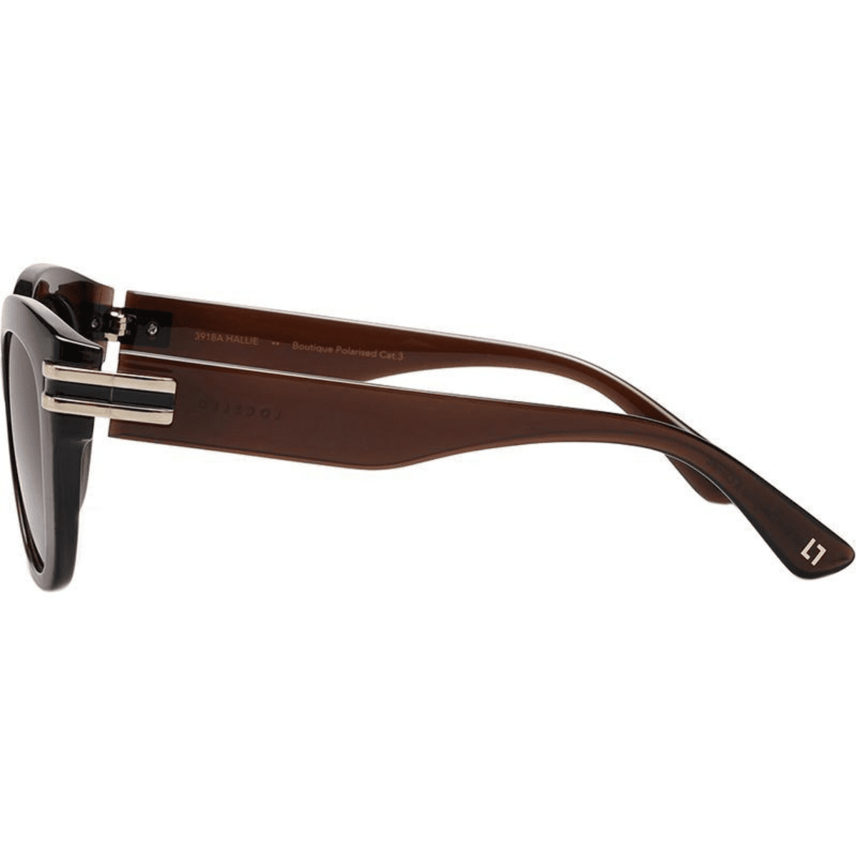 Locello Hallie Nutshell Brown Polarised womens oval cat eye sunglass culture side arm temples