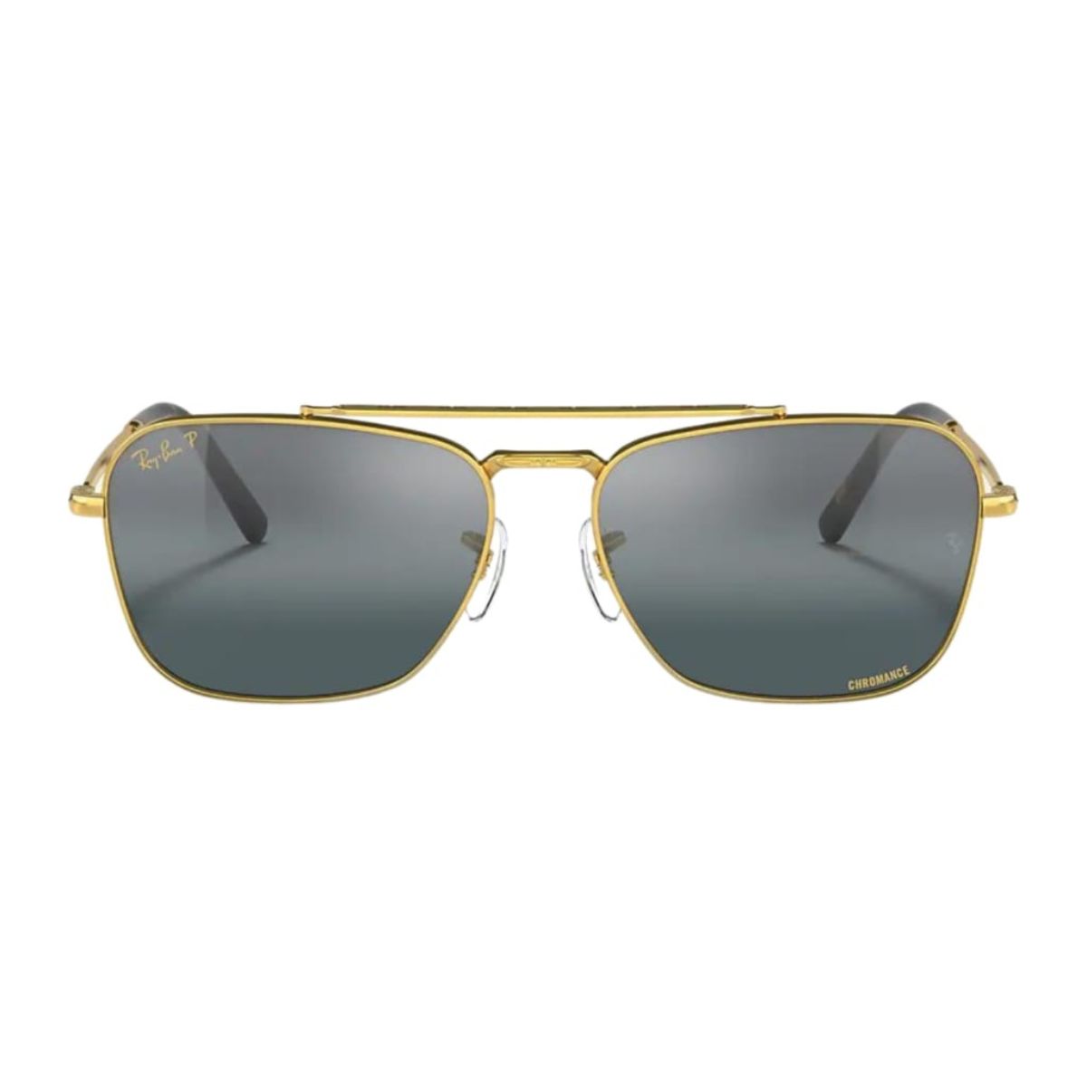 Ray-Ban RB3636 Caravan 9196G6 58 gold silver blue polarised chromance rectangle metal unisex aviator Sunglass Culture front