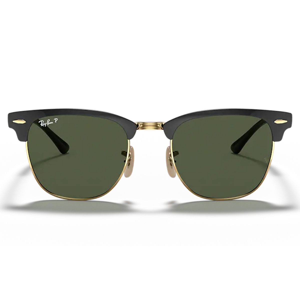 Ray-Ban RB3716 Clubmaster Metal 187/58 51 Black on Gold Green Glass Lens Polarised