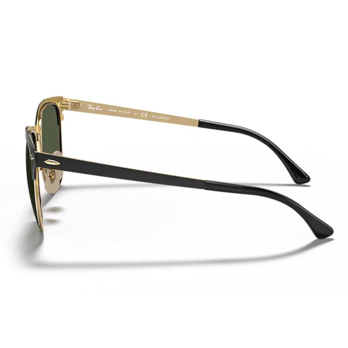 Ray-Ban RB3716 Clubmaster Metal 187/58 51 Black on Gold Green Glass Lens Polarised