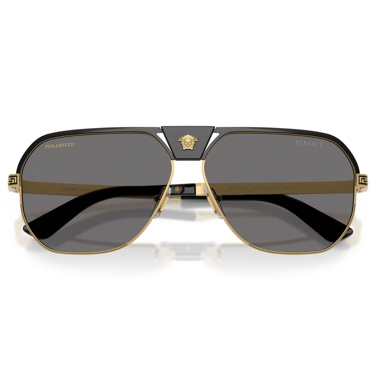VE2294 100281 61 POLARARiSED Versace aviator unisex mens metal gold black grey sunglass culture medusa