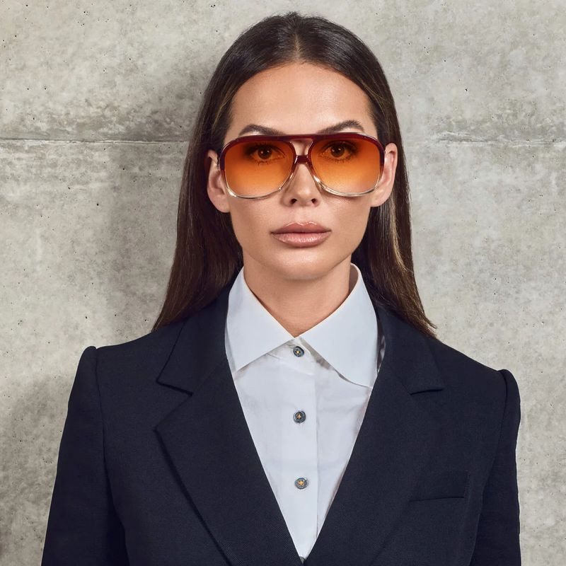 Valley Eyewear Bang Bang S0893 Burnt Orange Fade To Crystal with Gold Metal/Orange Gradient