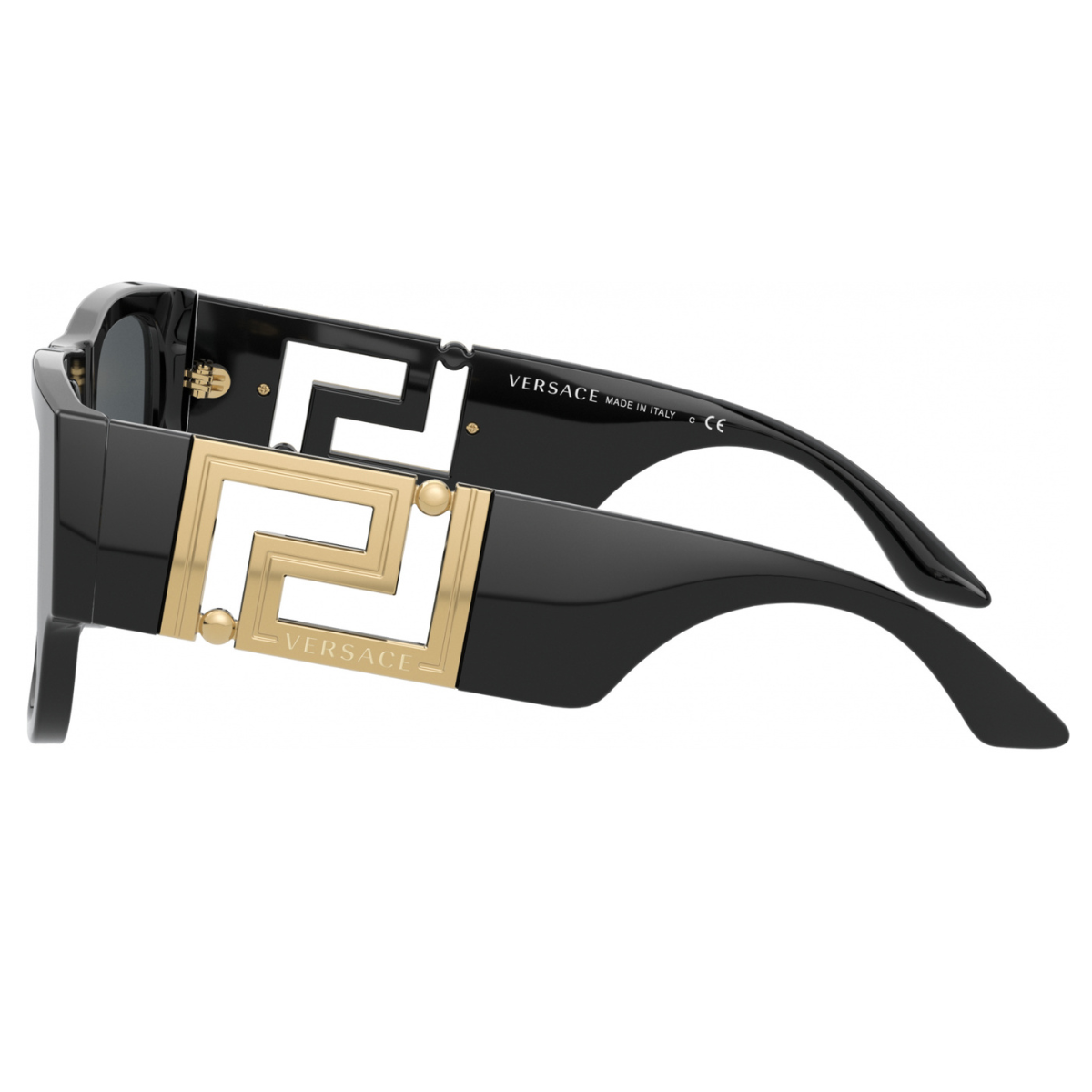 Versace sunglasses with black and gold frame on a white background