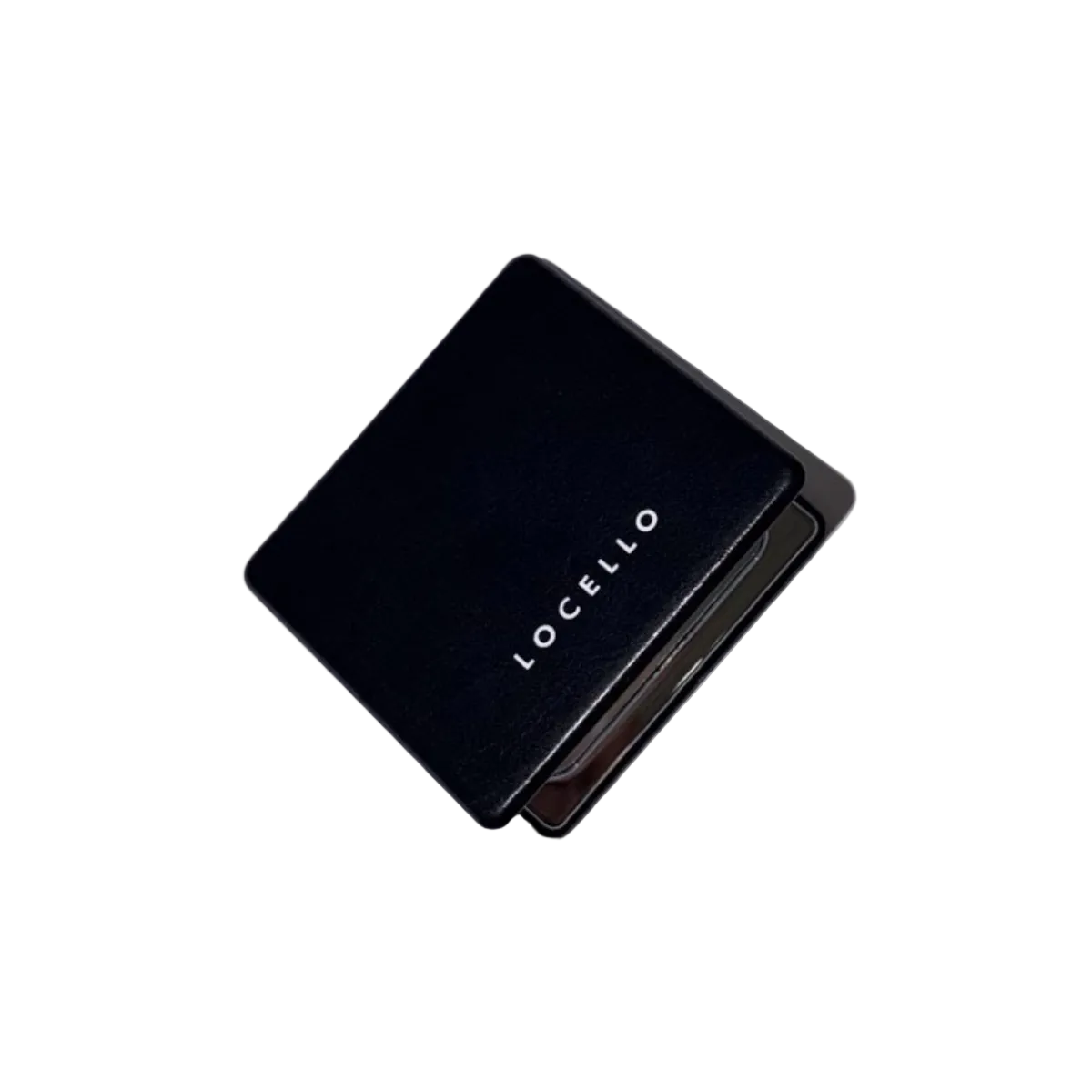 Black makeup compact with 'Locello' branding on a white background