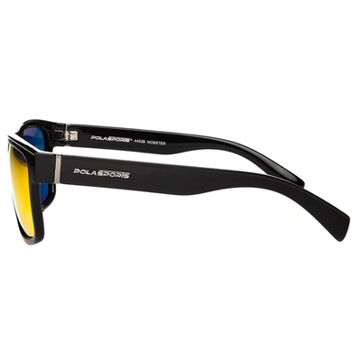 Black sunglasses with yellow lenses on a white background