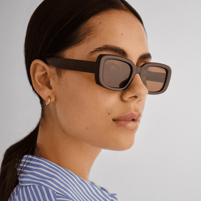CANCER COUNCIL DABEE 2558890 CHOCOLATE rectangle puffy frame sunglass culture model view