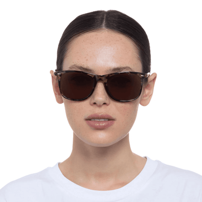Cancer Council Enviro Khaki Tort 2359457 polarised square unisex sunglass culture front model female