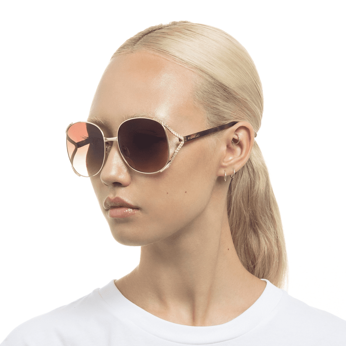 Fiorelli MORGAN 2447320 GOLD BROWN metal large oversize square womens sunglass culture side model