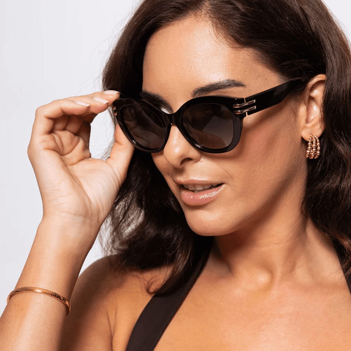 LOCELLO HALLIE 3918B Black gold accent cat eye premium collection sunglass culture model