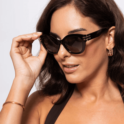LOCELLO HALLIE 3918B Black gold accent cat eye premium collection sunglass culture model
