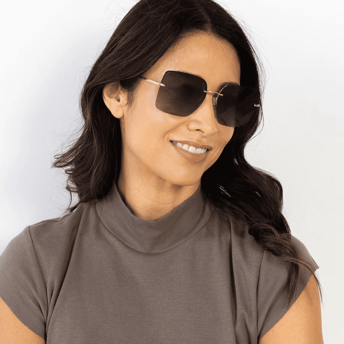 LOCELLO KENDALL 3900A GOLD brown grey square frameless womens sunglass culture model