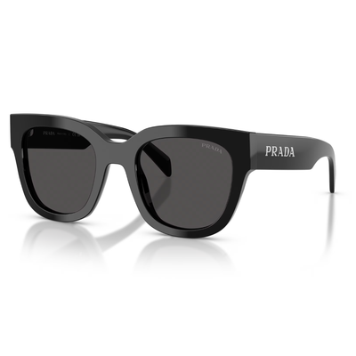 Black square sunglasses with gray lenses on a white background