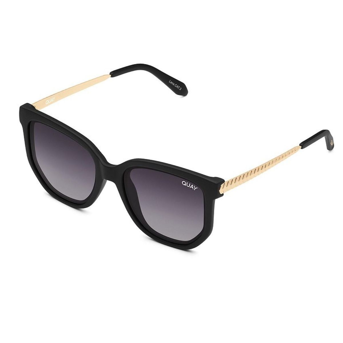 Quay Coffee Run Black Gold Womens Oversized Square Cateye Everyday Fashion Sunglass Culture Side