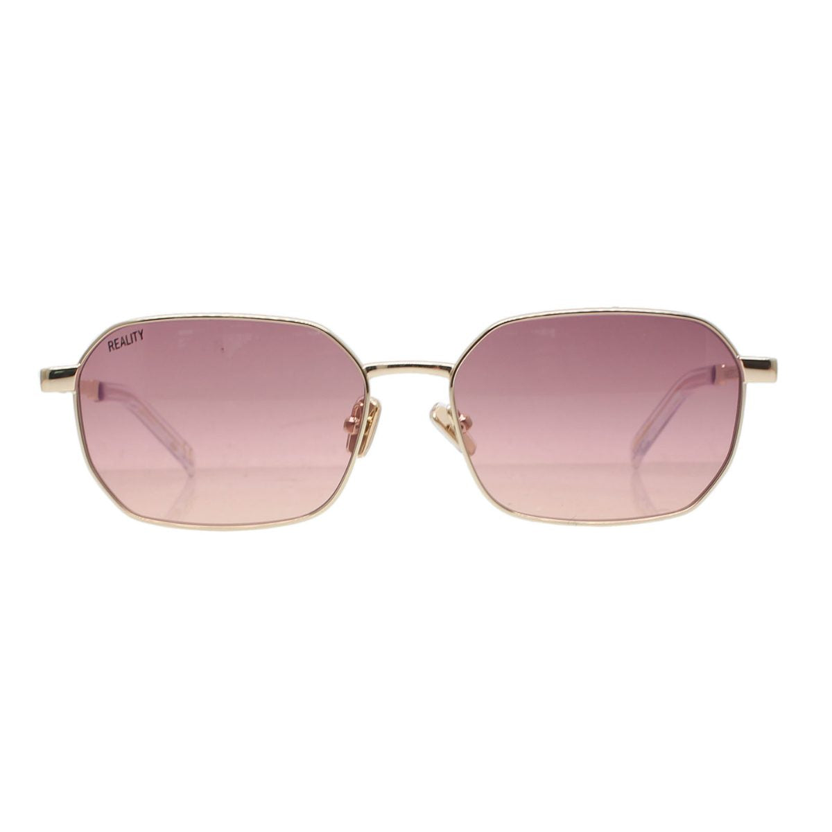 REALITY LIMELIGHT GOLD BROWN rectangle metal sunglass culture coomera sunset pink front