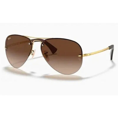 Ray-Ban RB3449 Rimless Aviator 001 13 59 Gold Dark Brown Gradient sunglass culture coomera rimless sunnies aviators pilot
