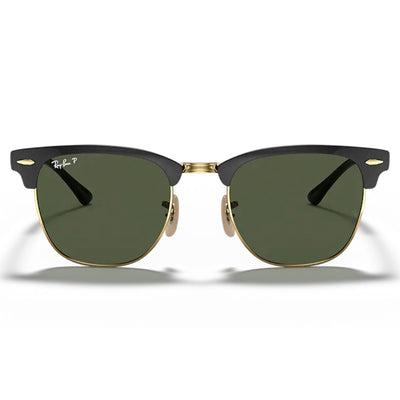 Ray-Ban RB3716 Clubmaster Metal 187/58 51 Black on Gold Green Glass Lens Polarised