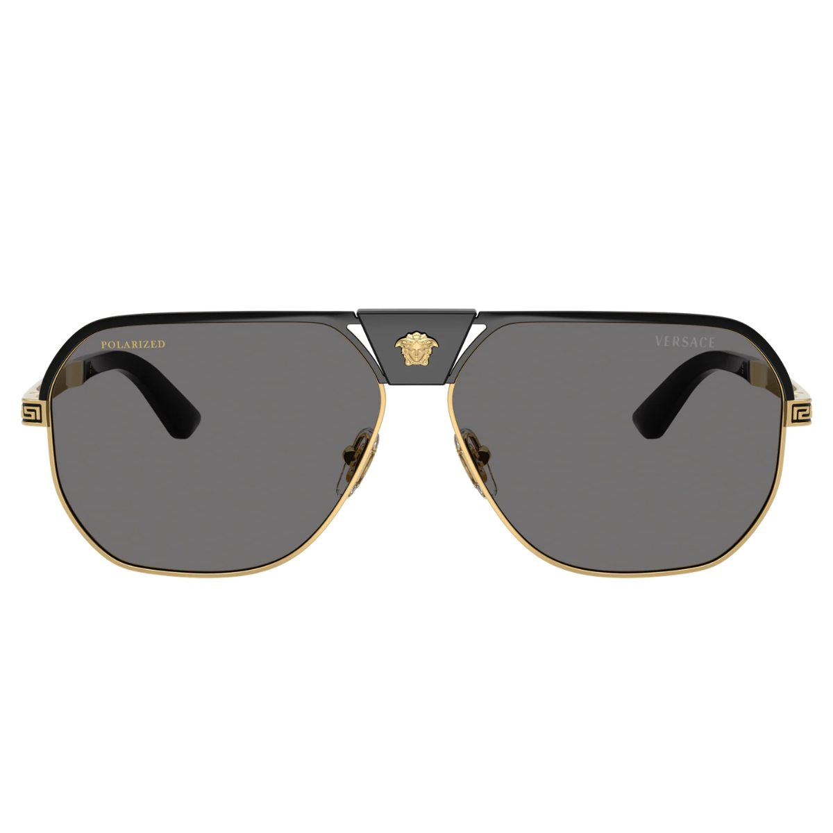 VE2294 100281 61 POLARARiSED Versace aviator unisex mens metal gold black grey sunglass culture front