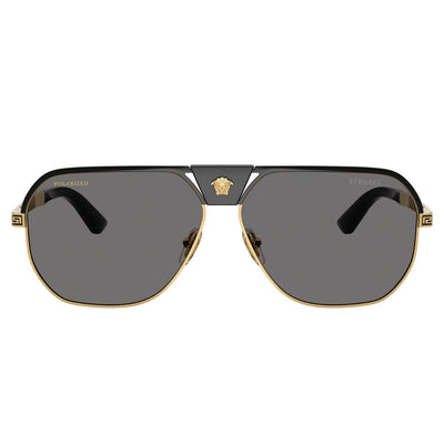 VE2294 100281 61 POLARARiSED Versace aviator unisex mens metal gold black grey sunglass culture front