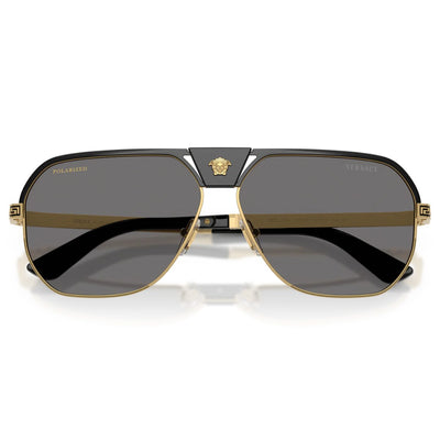 VE2294 100281 61 POLARARiSED Versace aviator unisex mens metal gold black grey sunglass culture medusa
