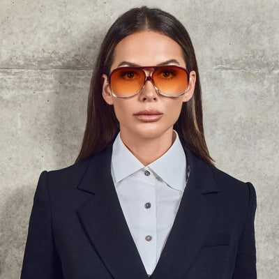 Valley Eyewear Bang Bang S0893 Burnt Orange Fade To Crystal with Gold Metal/Orange Gradient