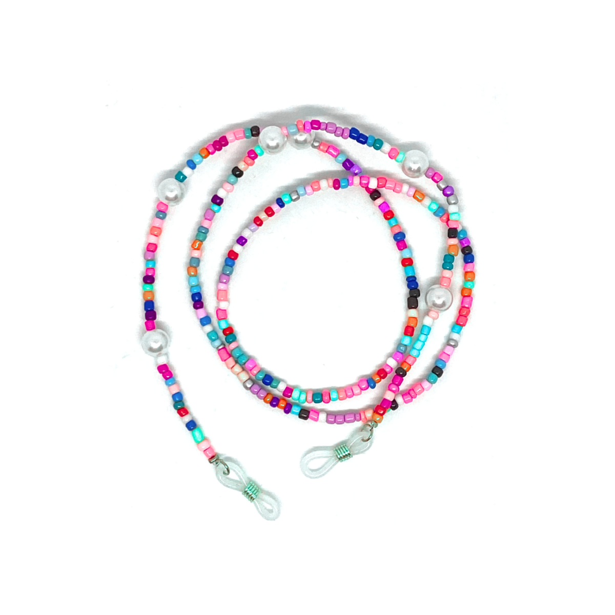 Colorful beaded lanyard with a white background