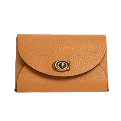 coach wallet card case turnlock tan
