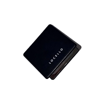 Black makeup compact with 'Locello' branding on a white background