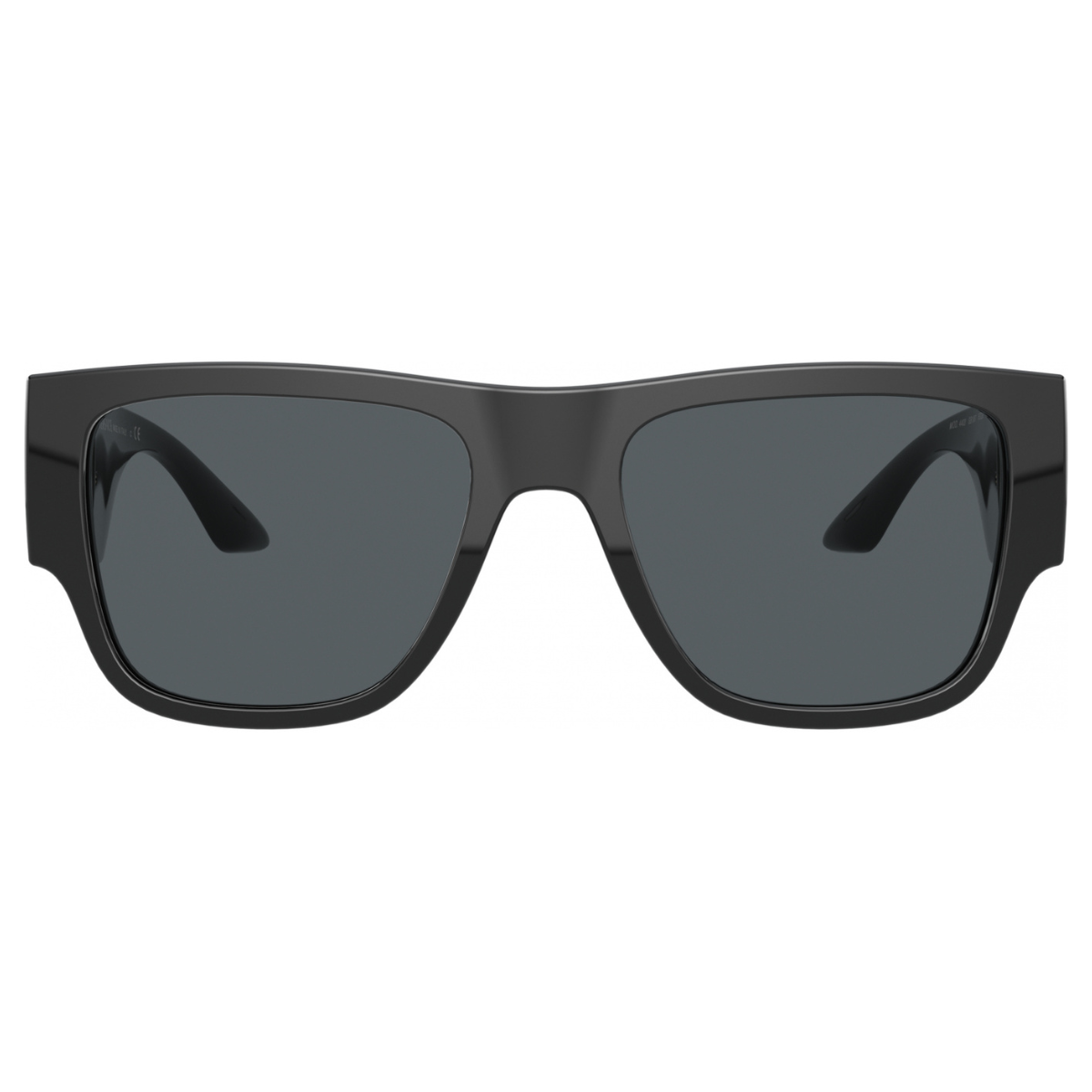 Black sunglasses with dark lenses on a white background