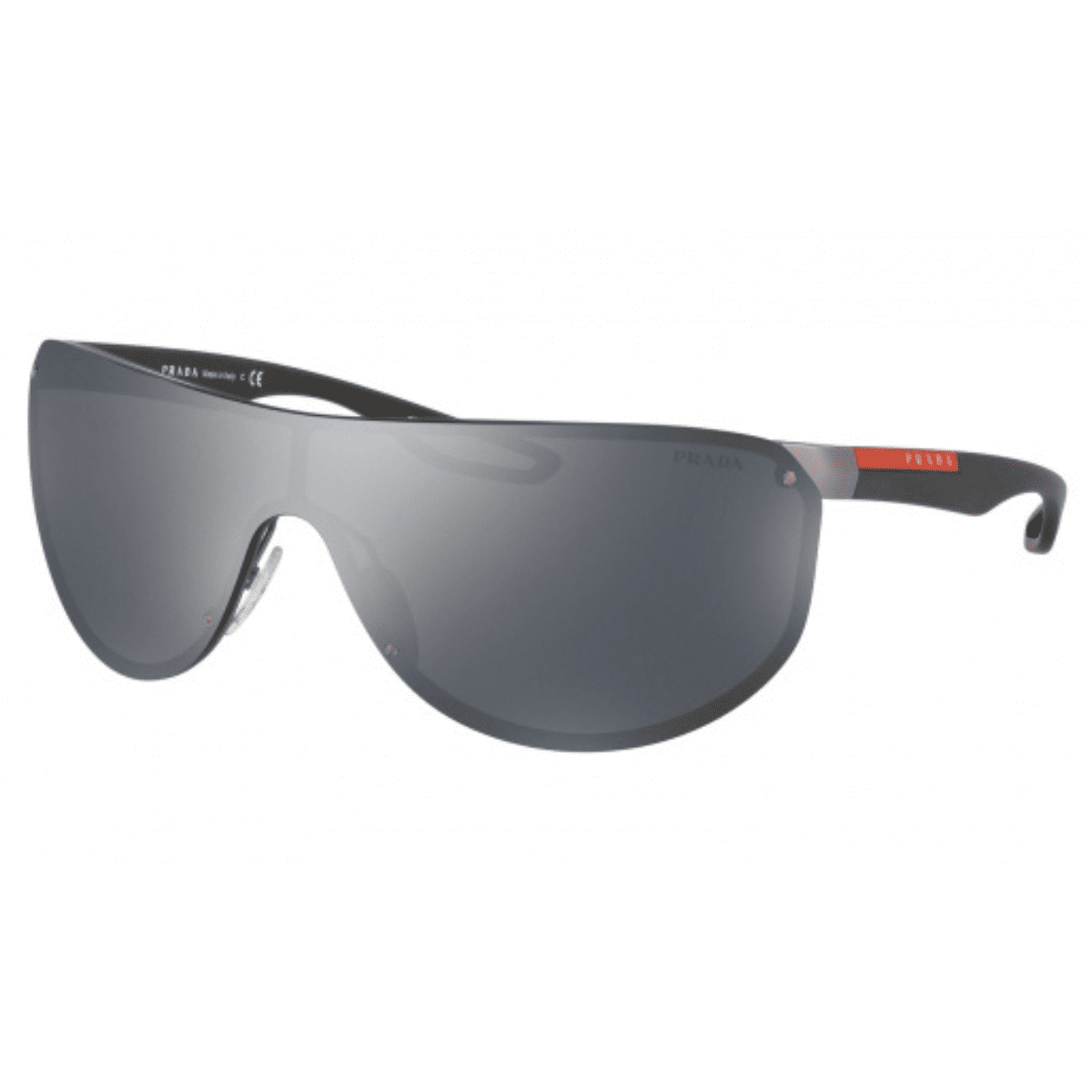 Prada PS61US 5L05L0 40 Rubber Gunmetal Grey Mirrored Mens sport shield linea rosa sunglass culture luxury sunglasses sunnies